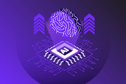 Purple AI chip projecting image of human brain